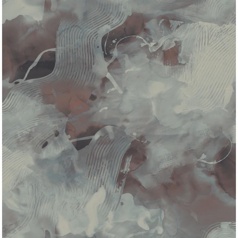 Sample LW50201 Living with Art, Notch Trowel Abstract Garnet and Deep Sea Seabrook Wallpaper
