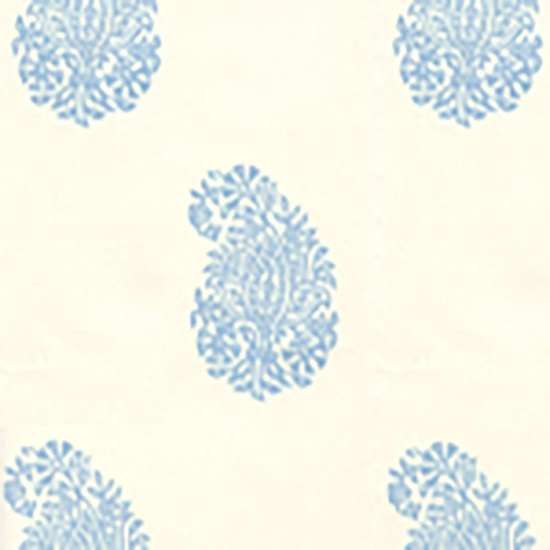 Select 6040-05WP Bangalore Paisley New Blue on Almost White by Quadrille Wallpaper