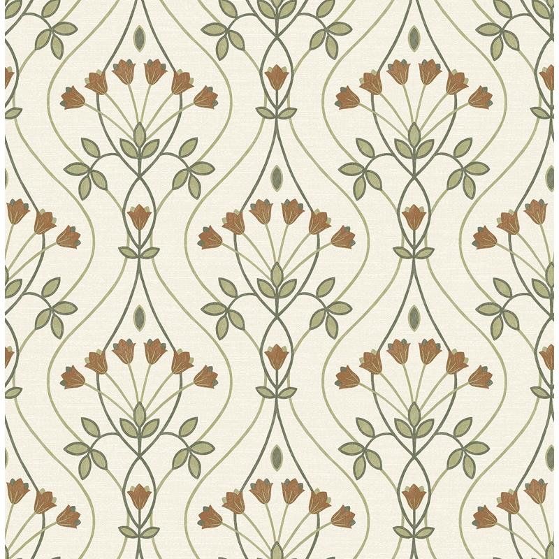 Sample 2970-26146 Revival, Dard Green Tulip Ogee Wallpaper by A-Street Prints Wallpaper