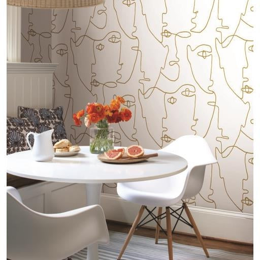 Search Psw1054Rl Line Art Bohemian Gold Peel And Stick Wallpaper