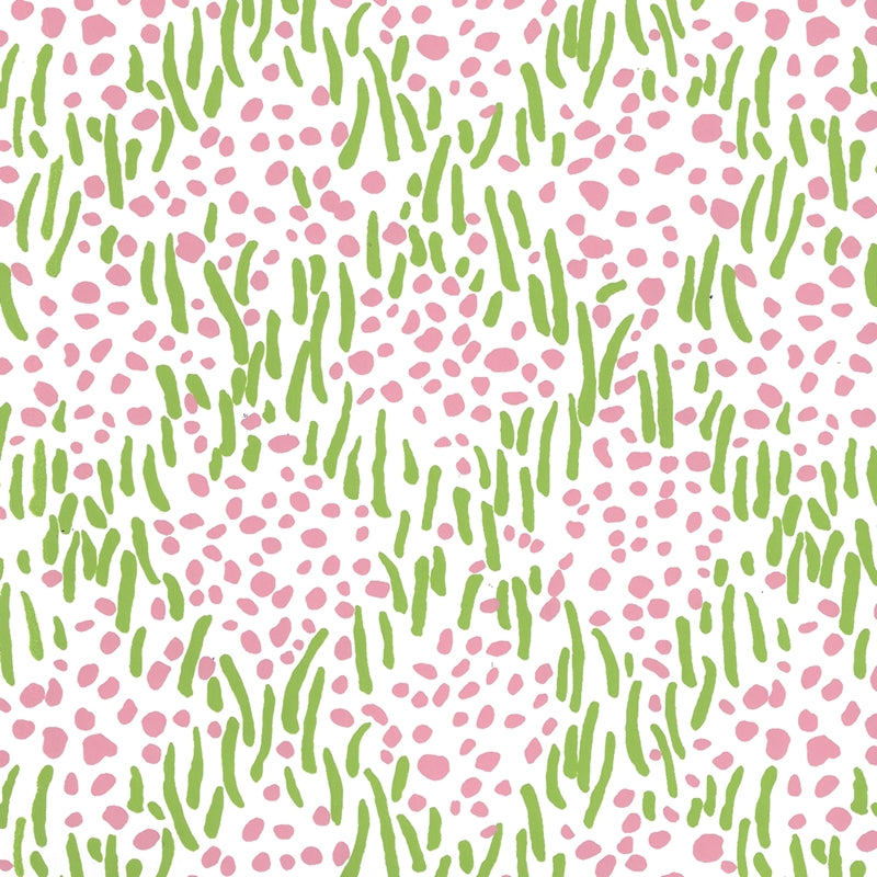 Sample 3030-11WP Trilby, Jungle Green Pink on White by Quadrille Wallpaper
