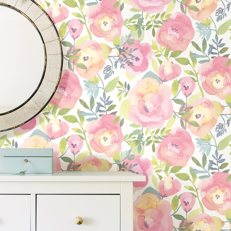 Order Nu3035 Peachy Keen Pink Flowers Peel And Stick Wallpaper