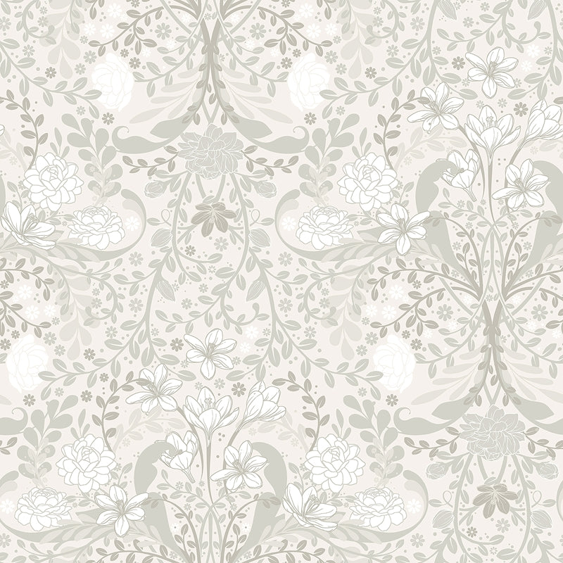 Sample 2999-24107 Annelie, Froso Light Grey Garden Damask by A-Street Prints Wallpaper
