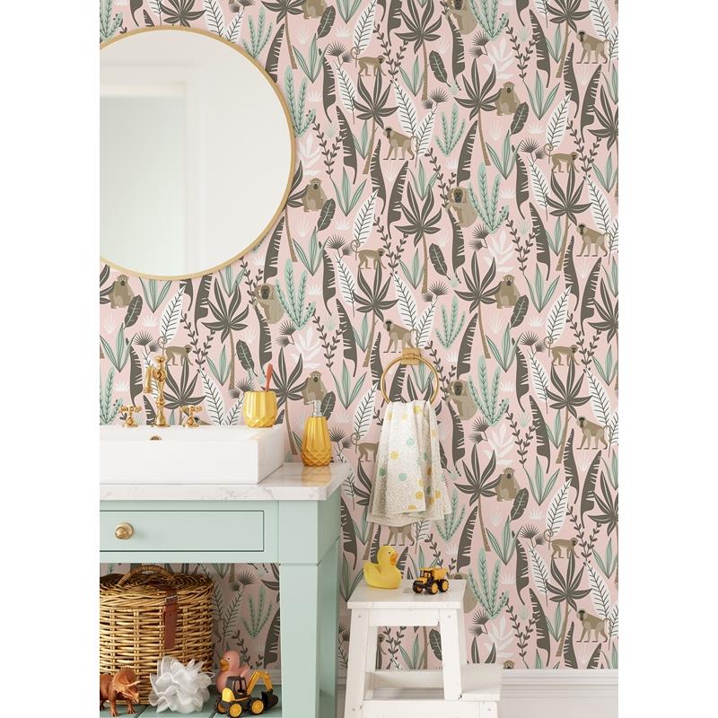 4060-139072 Fable Kiki Pink Monkeys Wallpaper by Chesapeake,4060-139072 Fable Kiki Pink Monkeys Wallpaper by Chesapeake2