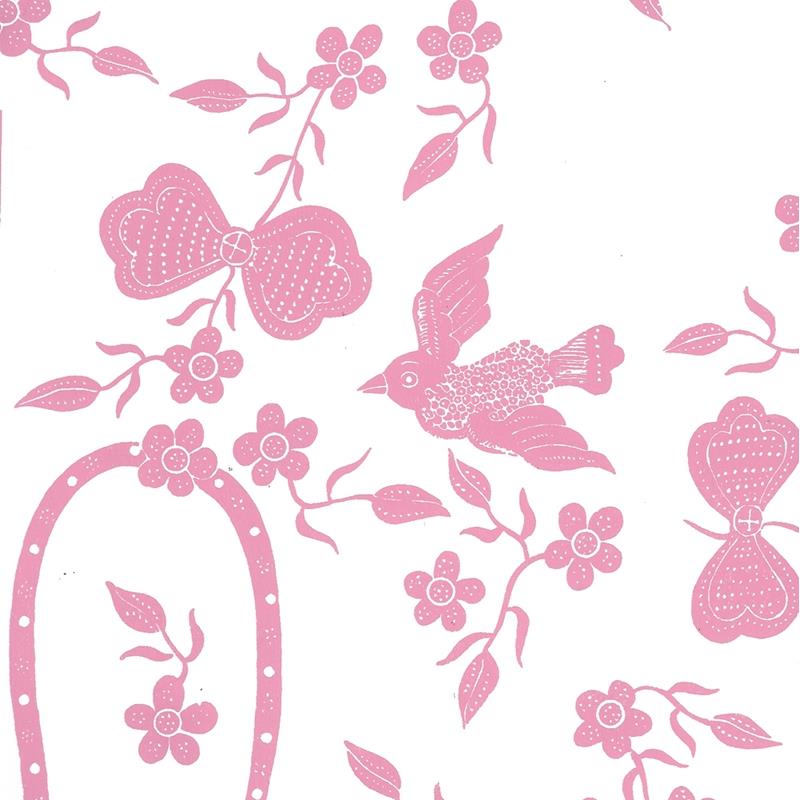 Sample 5050-05WP Birds Ii, Pink on White by Quadrille Wallpaper