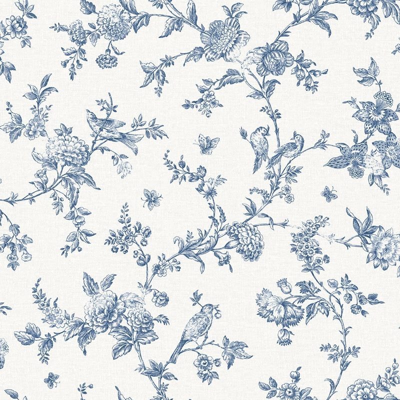 Sample 4072-70064 Delphine, Nightingale Navy Floral Trail Wallpaper by Chesapeake