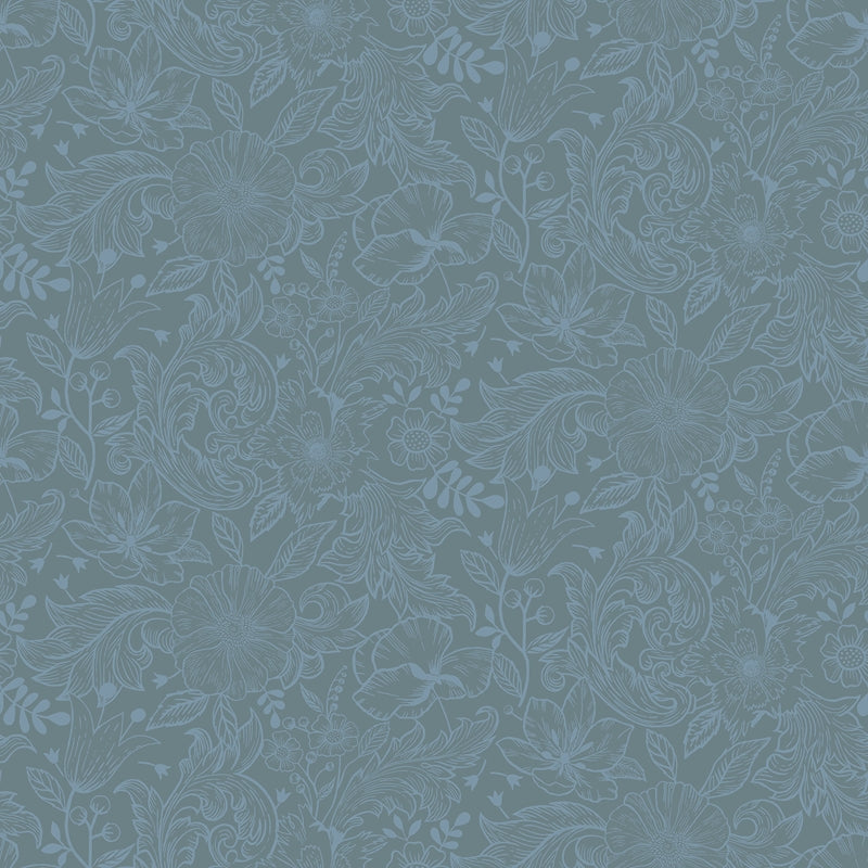 Sample 2999-13128 Annelie, Wilma Blue Floral Block Print by A-Street Prints Wallpaper