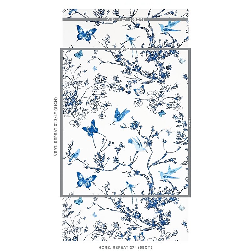 2704421 | Birds and Butterflies, Porcelain - Schumacher Wallcovering