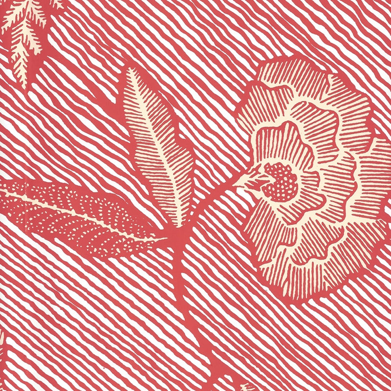 Sample 4060M-07WP Flores Ii, Shrimp Cream on White by Quadrille Wallpaper