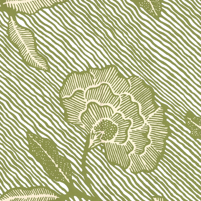 Sample 4060M-03WP Flores Ii, New Green Cream on White by Quadrille Wallpaper