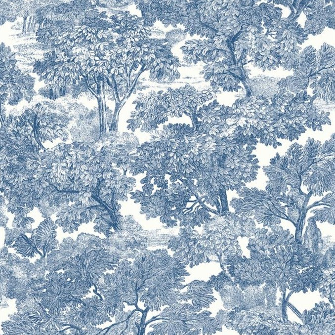 Select 3115-12543 Farmhouse Spinney Blue Toile Blue by Chesapeake Wallpaper