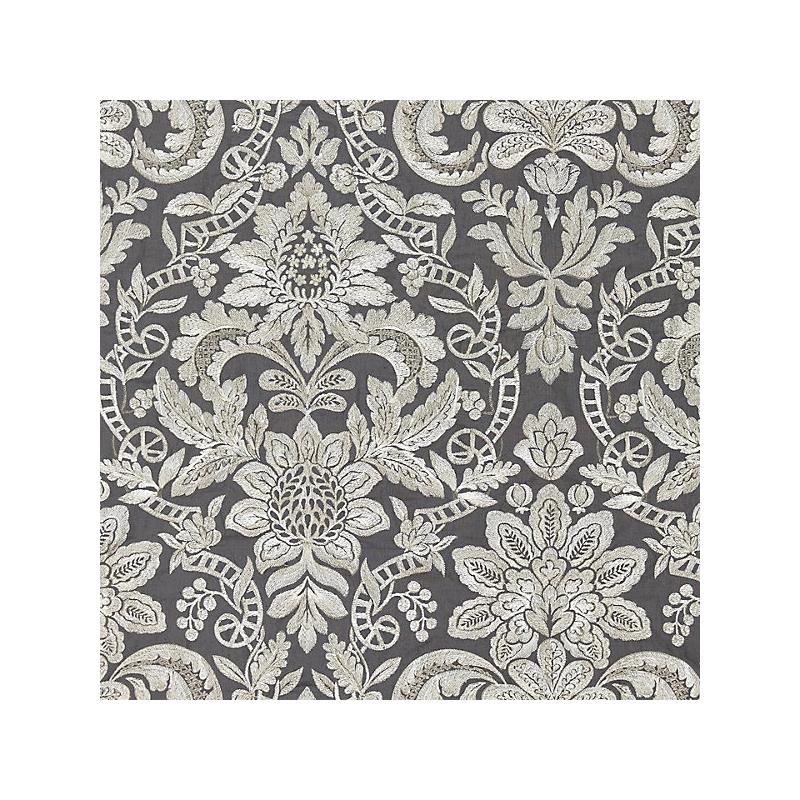 Sample 27086-004 Elizabeth Damask Embroidery, Charcoal - Scalamandre Fabric (SC 000427086)