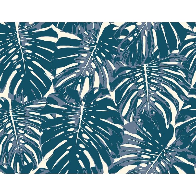 Sample TA20002 Tortuga, Blue, Leaves by Seabrook Wallpaper