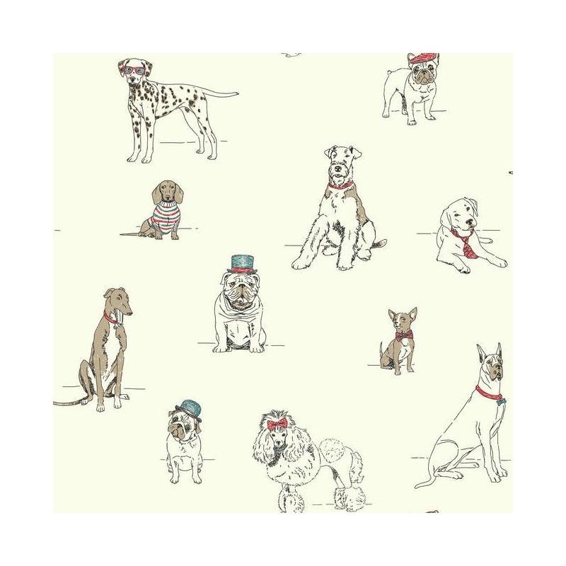 Sample AF1939 Ashford Toiles, Dog's Life  color red Animals by Ashford House Wallpaper