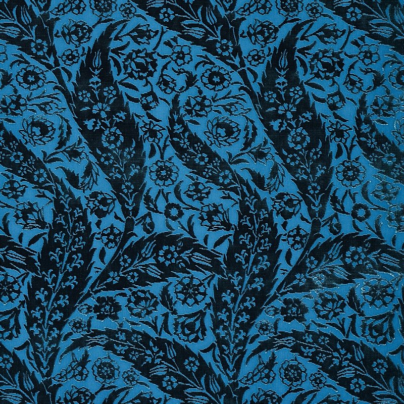 Purchase sample of 80780 Saz Paisley Silk Velvet, Blue by Schumacher Fabric