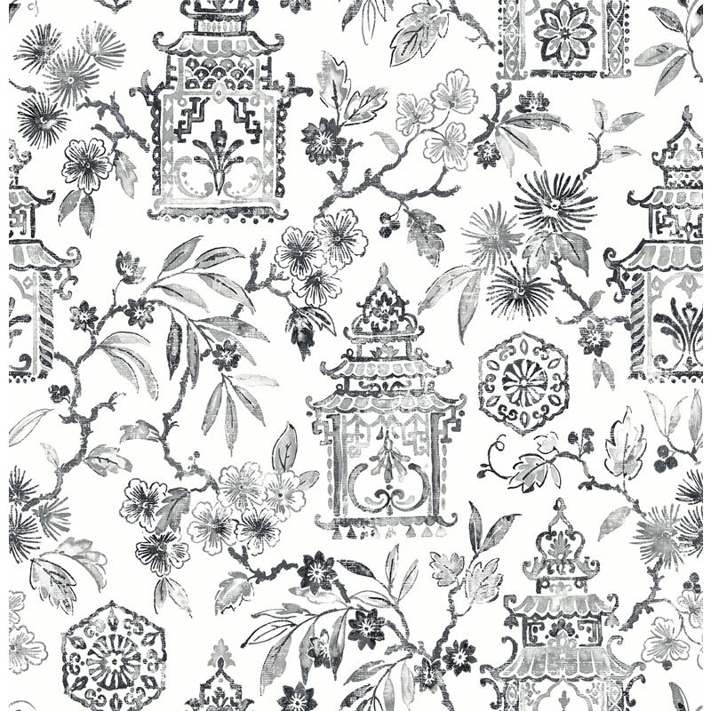 Sample 4081-26311 Happy, Helaine Charcoal Pagoda by A-Street Prints Wallpaper