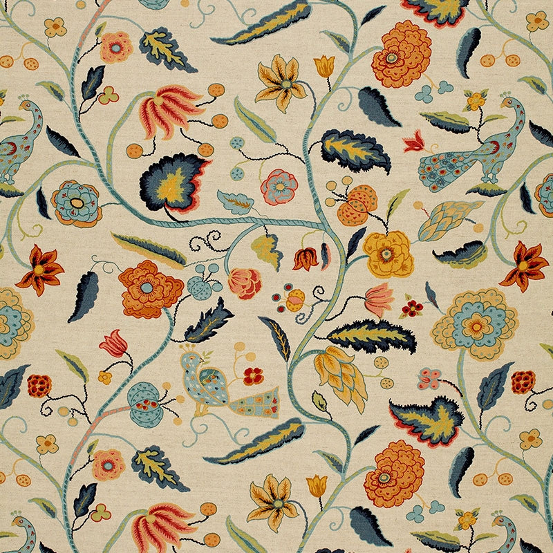 Purchase sample of 1307000 Apsley Vine Apricot  Teal by Schumacher Fabric