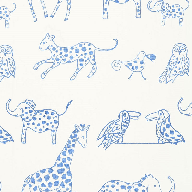Purchase sample of 66251 Jungle Jubilee, Sky by Schumacher Fabric