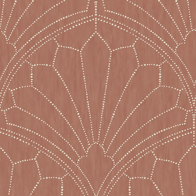 Sample RY31501 Boho Rhapsody, Scallop Medallion Redwood and Ivory Seabrook Wallpaper