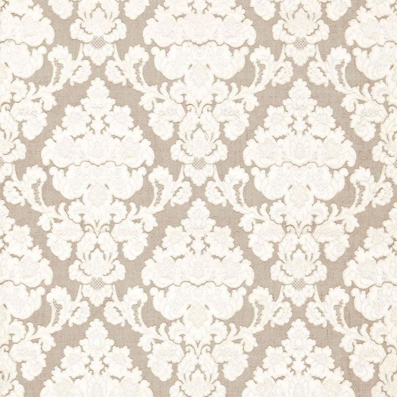 Purchase sample of 66590 Montalcino Applique Damask, Linen by Schumacher Fabric
