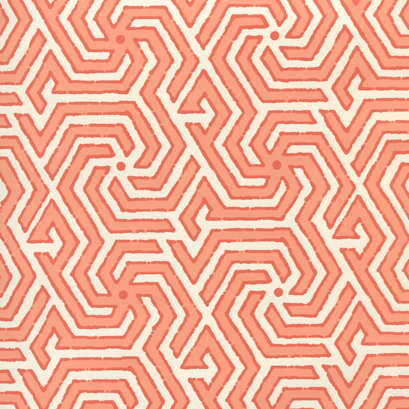 Sample 2520-05OWP Maze Reverse Two Colors, Light Orange New Shrimp by Quadrille Wallpaper