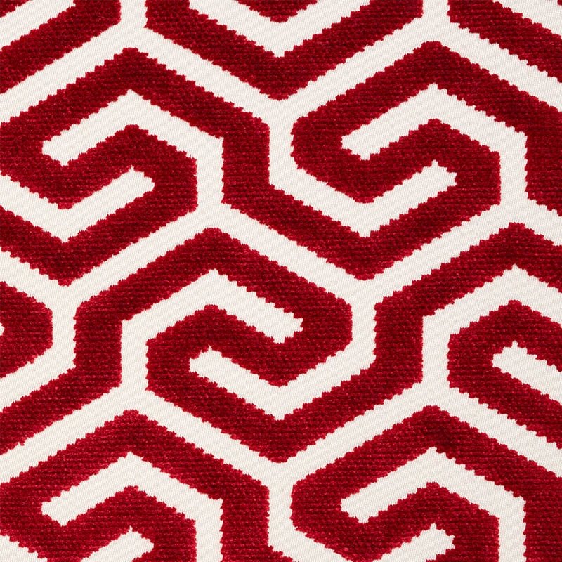 Purchase sample of 73105 Ming Fret Velvet, Red by Schumacher Fabric