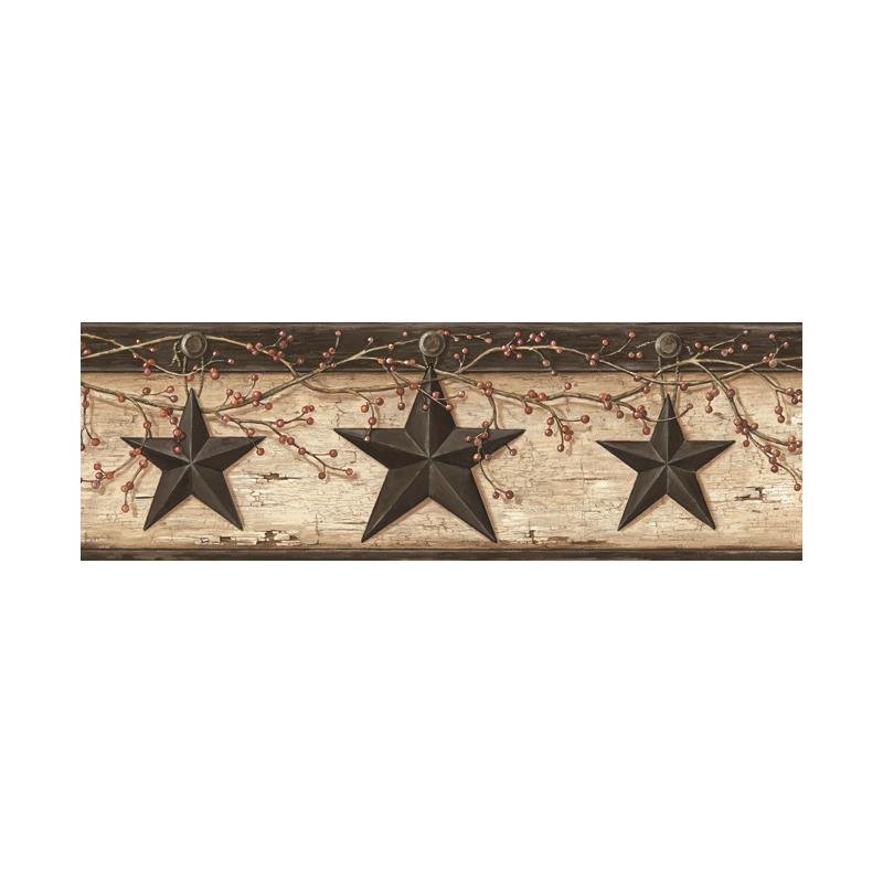 Sample 3123-44602 Homestead, Ennis Charcoal Rustic Barn Star Border by Chesapeake Wallpaper