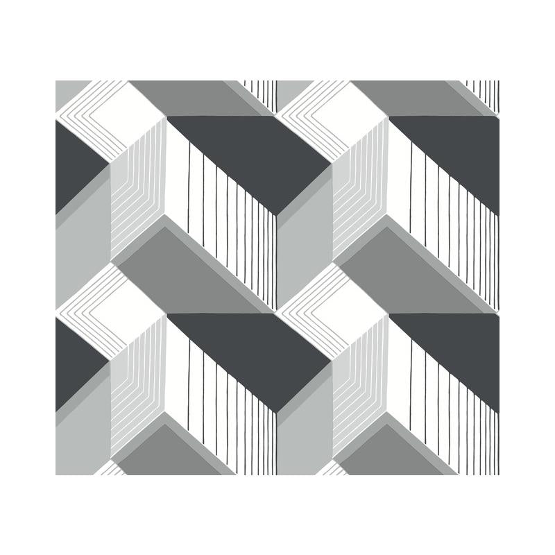 Sample BW3882 Graphic Geo Blocks, Black and White Resource Library by York Wallpaper