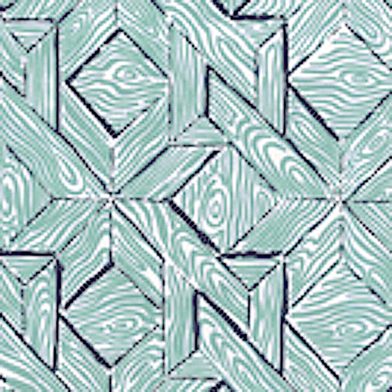 Sample 6280-03WP Parquetry, Blue Turquoise on White by Quadrille Wallpaper