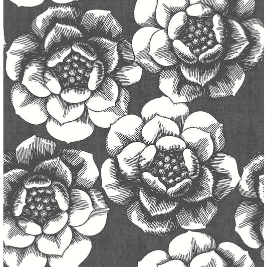 Select 2763-24206 Moonlight Black Flowers A-Street Prints Wallpaper