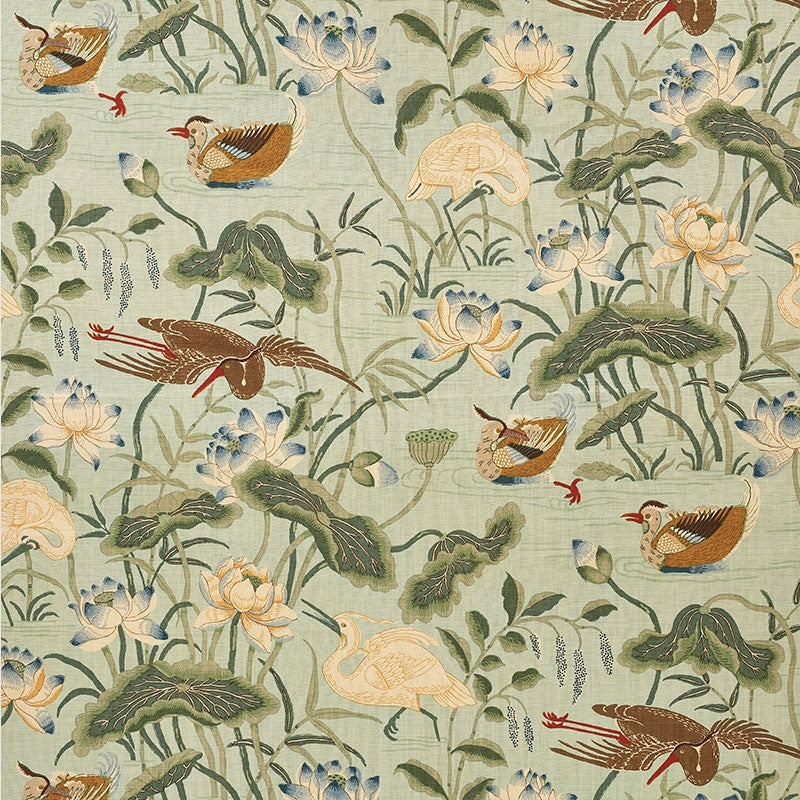 Purchase sample of 172938 Lotus Garden, Aqua by Schumacher Fabric