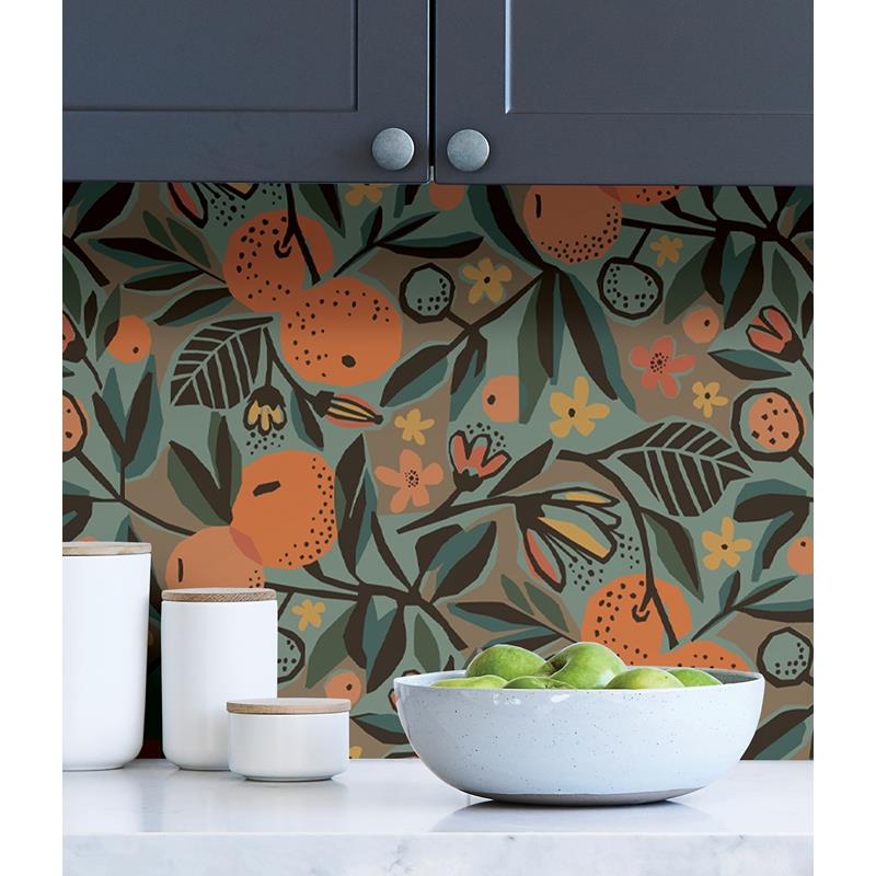 PLS4201 Pip &amp; Lo Teal Clementine Garden Peel &amp; Stick Wallpaper by NuWallpaper3