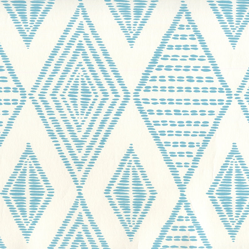 Sample AP850-03 Safari Embroidery, Medium Turquoise on Almost White by Quadrille Wallpaper