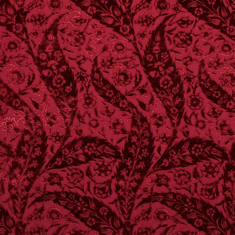 Purchase sample of 80782 Saz Paisley Silk Velvet, Burgundy by Schumacher Fabric