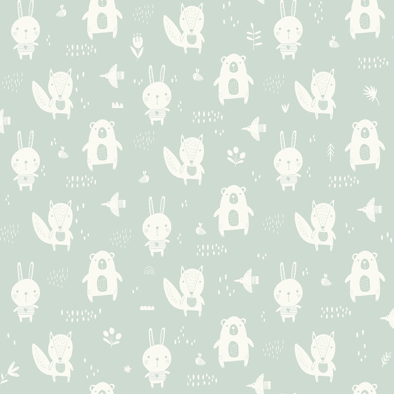 Save 4060-91304 Fable Bitsy Mint Woodland Wallpaper Mint by Chesapeake Wallpaper