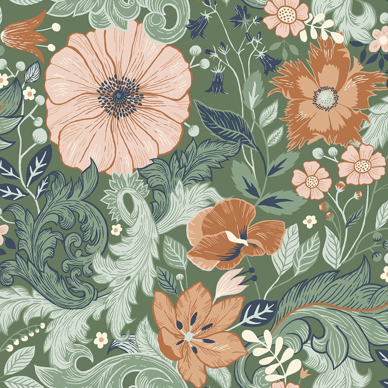 Sample 2999-13109 Annelie, Victoria Green Floral Nouveau by A-Street Prints Wallpaper