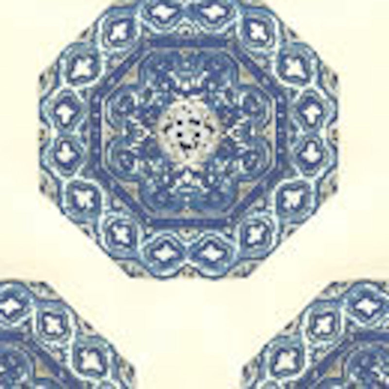 Order HC1700W-08WP Medallion Navy French Blue On Off White by Quadrille Wallpaper