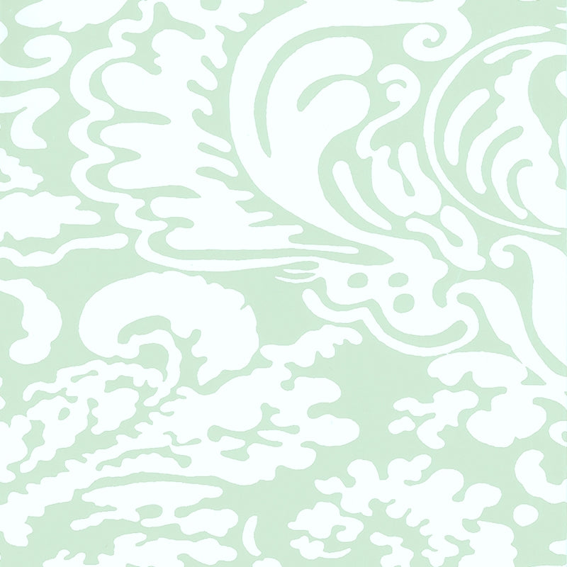 Sample 2335-47WP San Marco Reverse, French Green on Almost White by Quadrille Wallpaper
