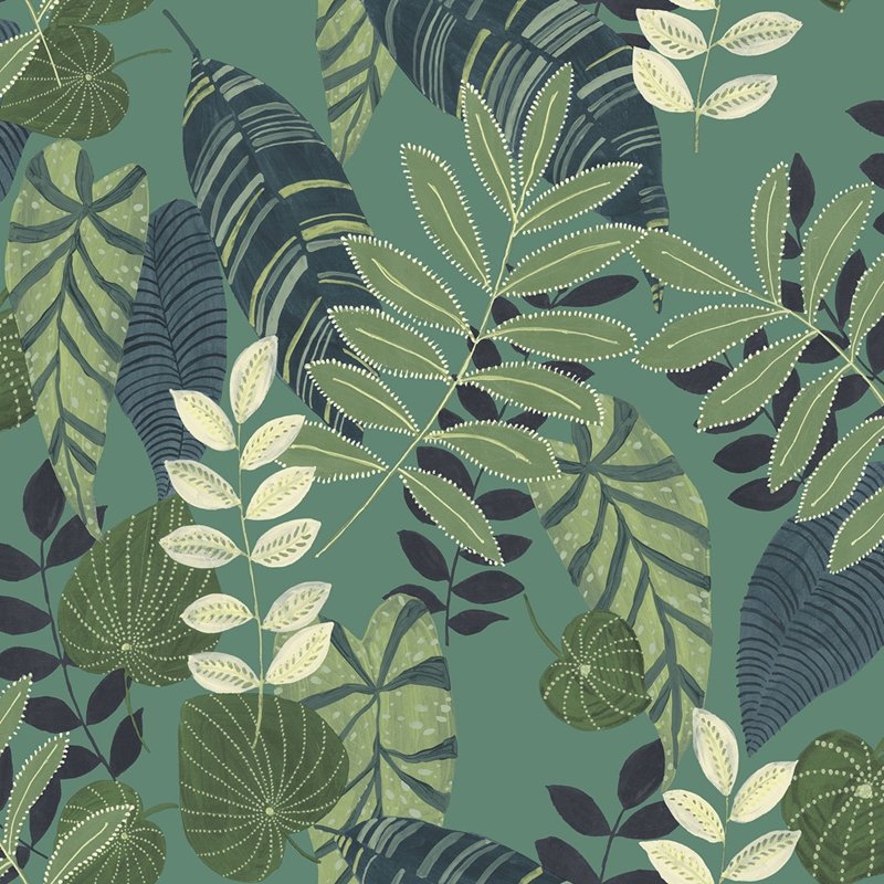 Shop RY30914 Boho Rhapsody Tropicana Leaves Green by Seabrook Wallpaper