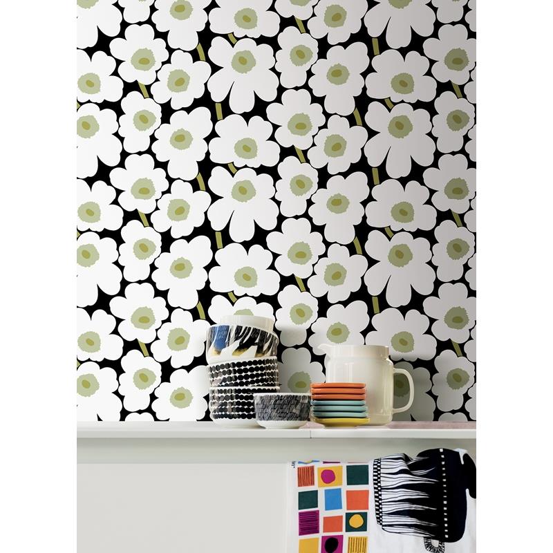 MKS4494 Marimekko Black Pieni Unikko Peel &amp; Stick Wallpaper by NuWallpaper5