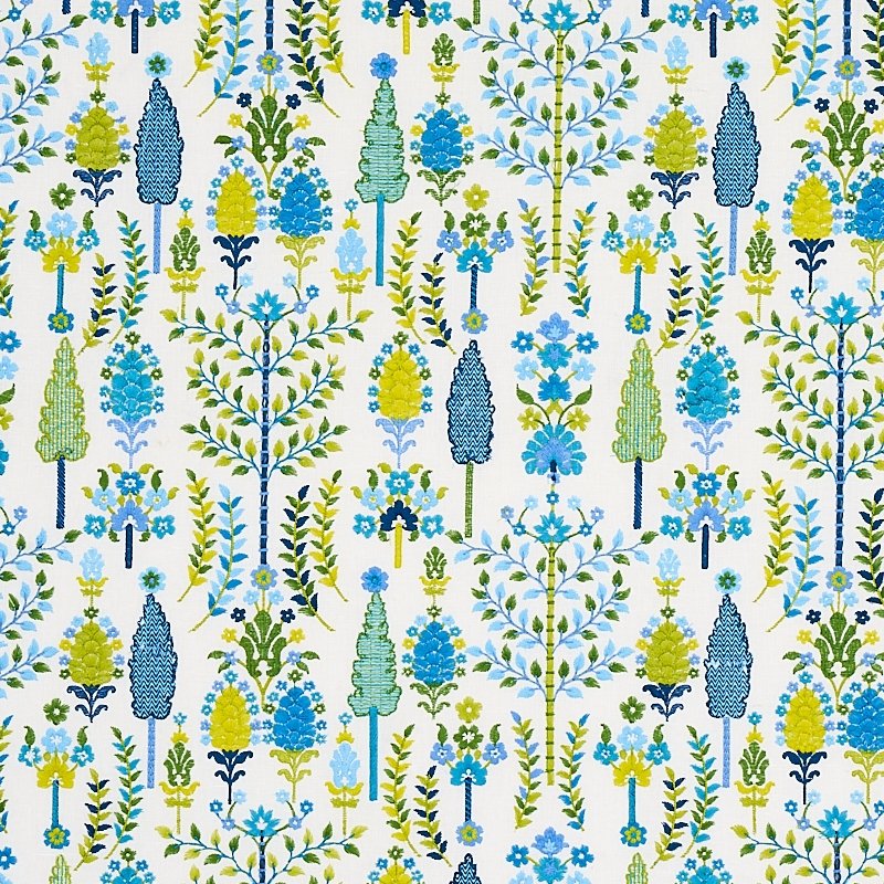 Purchase sample of 79821 Desna Embroidery, Blue and Green by Schumacher Fabric