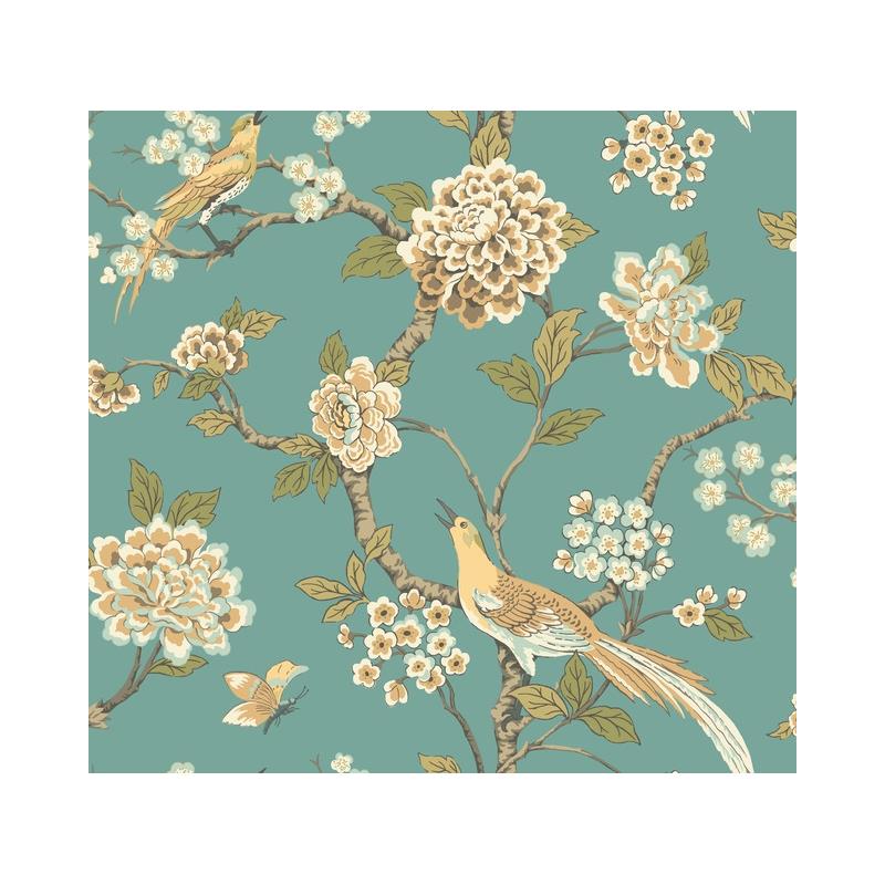 Sample AF1901 Grandmillennial, Fanciful Teal York Wallpaper