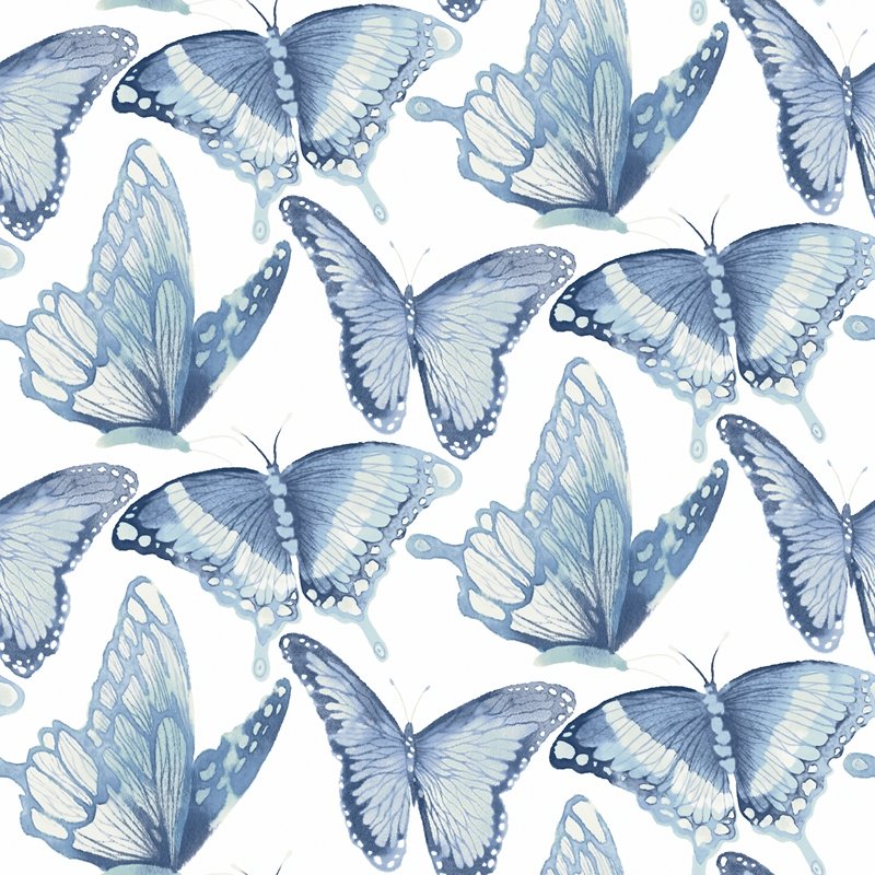 Looking 3124-13932 Thoreau Janetta Blue Butterfly Wallpaper Blue by Chesapeake Wallpaper