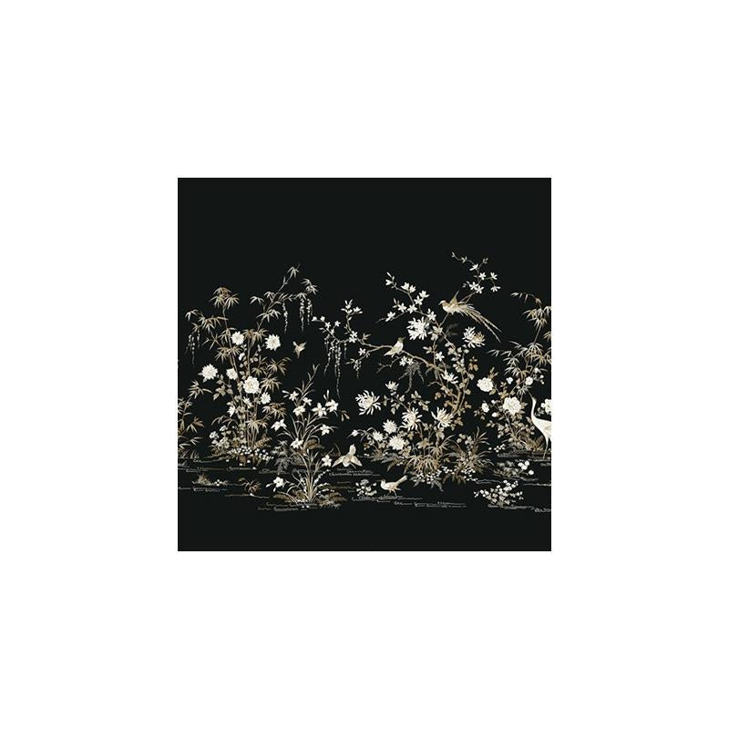 Sample KT2264M Ronald Redding 24 Karat, Flowering Vine Chino Wallpaper Mural Black by Ronald Redding