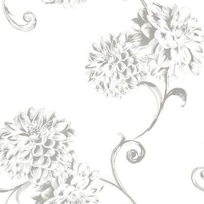 Purchase sample of 450-67354 Zinc, Deliah White Watercolor Dahlia by Beacon House Wallpaper