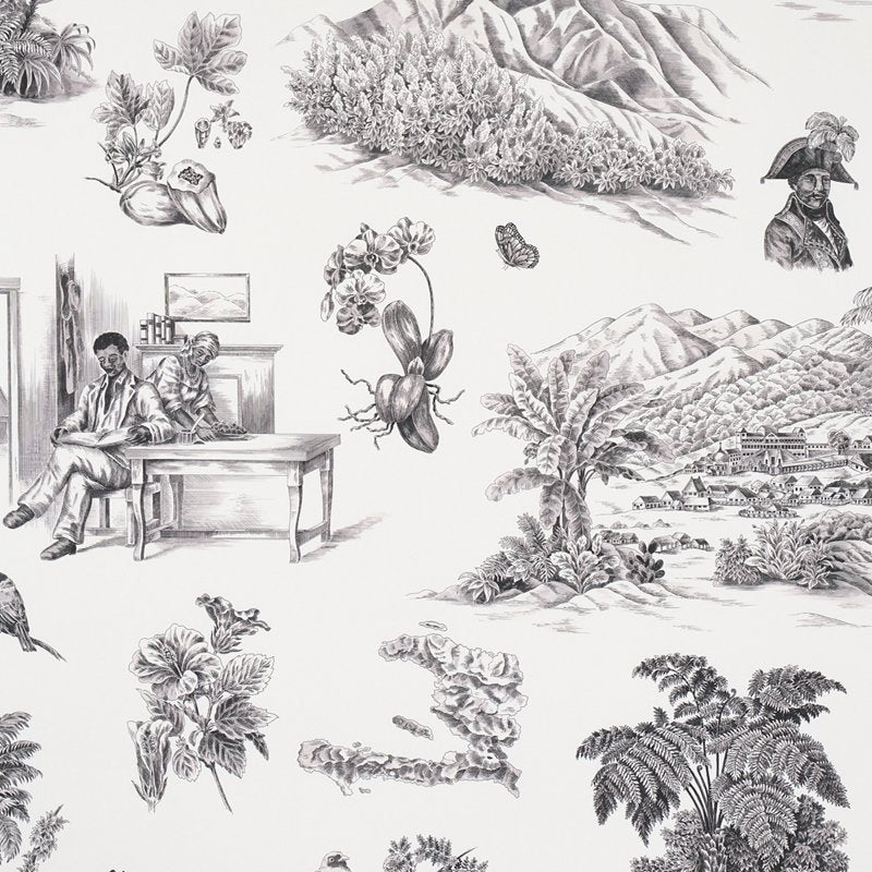 Purchase 5013770 Toussaint Toile Black On Ivory Schumacher Wallcovering Wallpaper