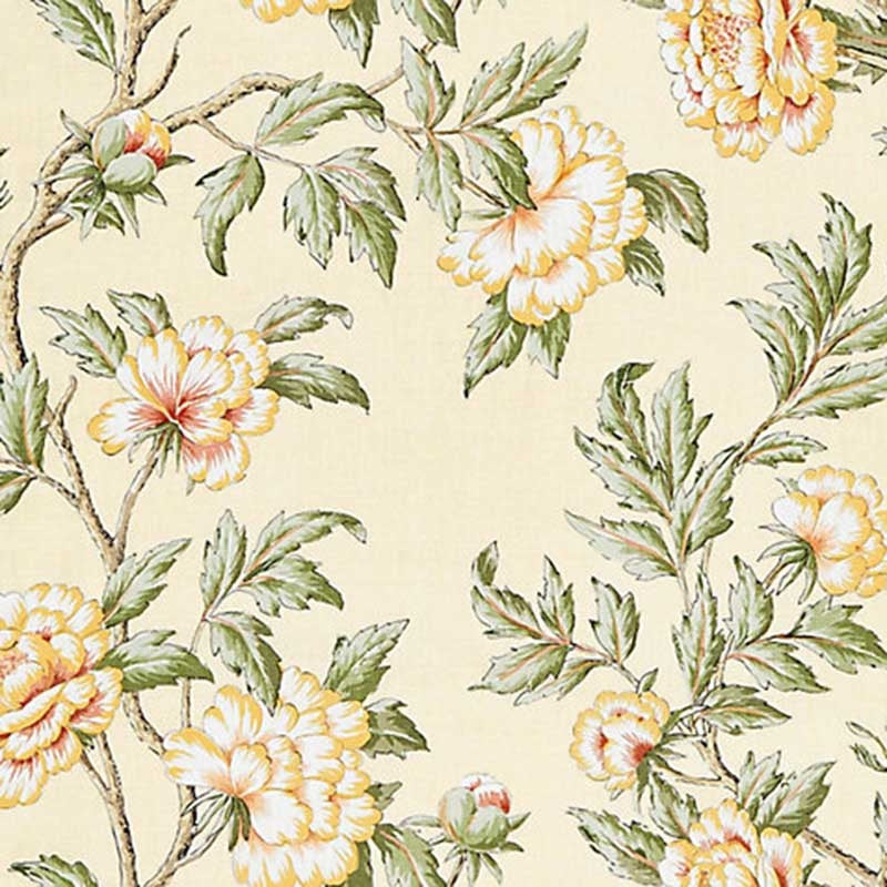 Sample SC 000116616 Peonia Linen Print, Sunlight by Scalamandre Fabric