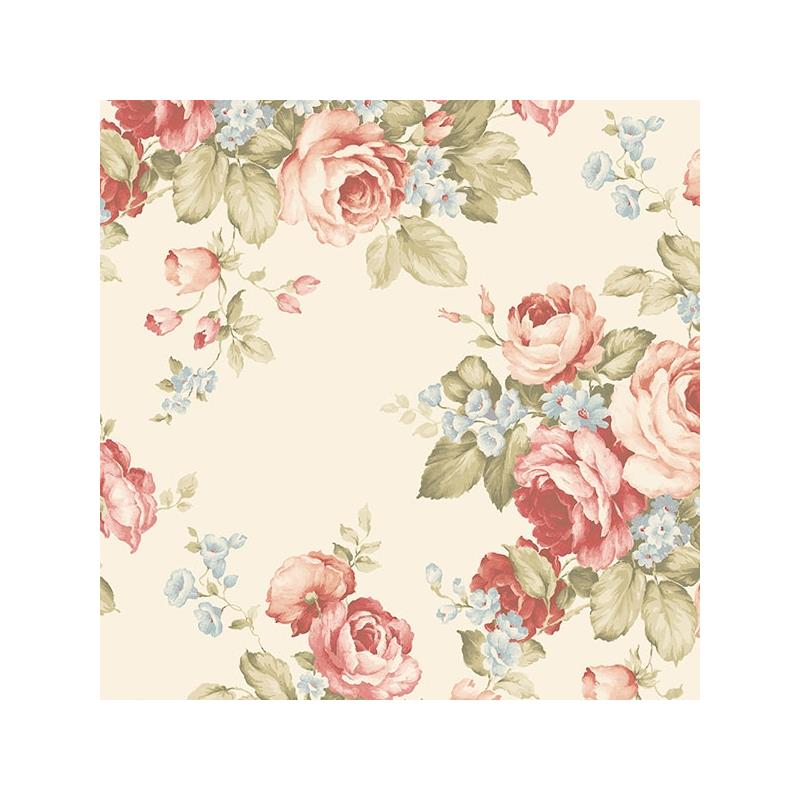 Sample AB27614 Flourish Abby Rose 4, Neutral Grand Floral Wallpaper in Cream, Reds, Blues Greens by Norwall