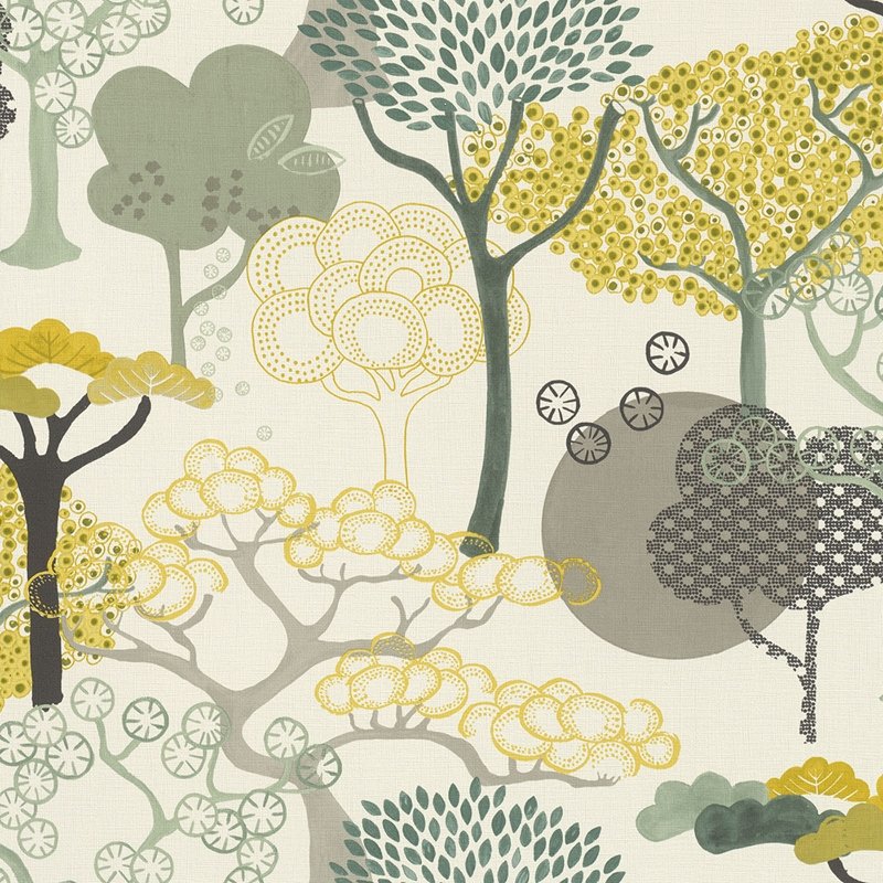 Looking 4035-539943 Windsong Misaki Yellow Trees Wallpaper Multi Color by Advantage
