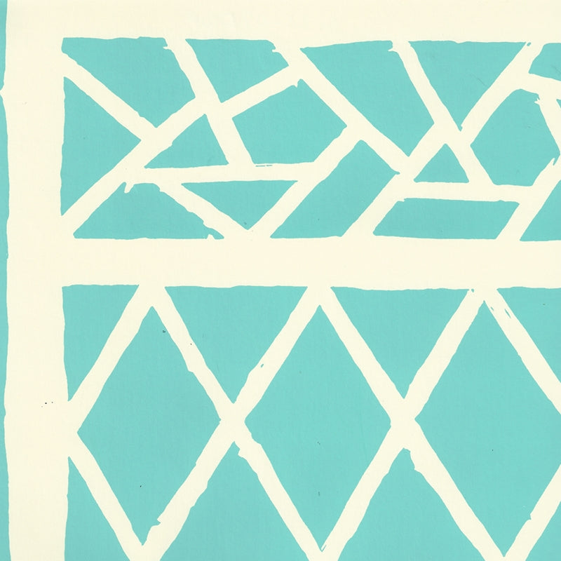 Sample 6025-07OWP Trellis Background, Turquoise on Off White by Quadrille Wallpaper